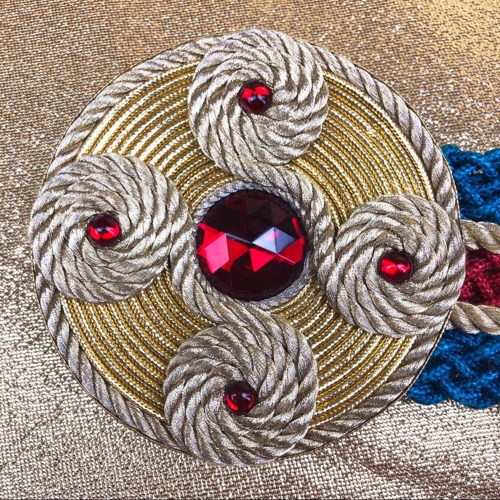 VINTAGE Braided Belt Rhinestone Gold Disc Buckle - Picture 5 of 8